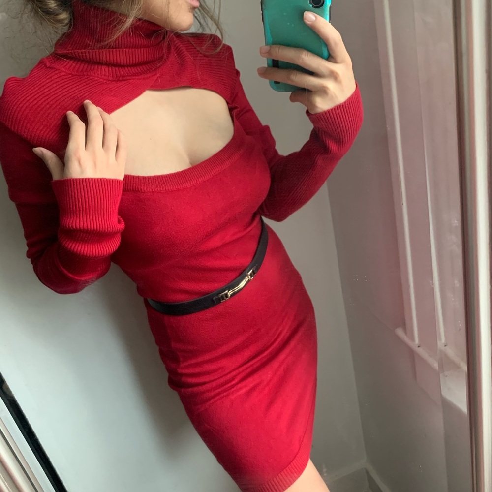 Red subtle but sexy sweater dress